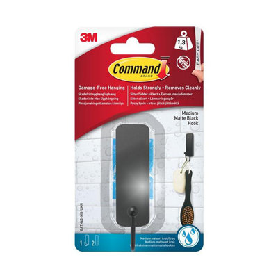 Bath43 Command Bathroom Medium Bath Hook Matte Black One Colour (One Size) from B&Q
