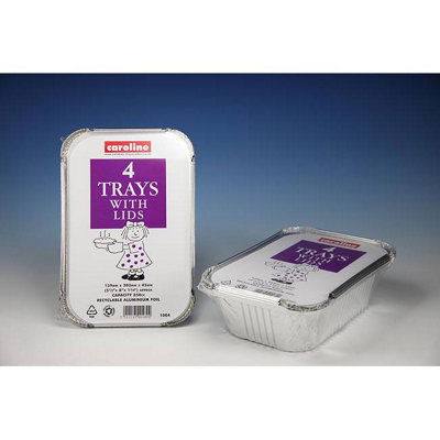 Caroline Foil Trays & Lids 30Oz / 139 X 203 X 45mm 4Pk 1004 One Colour (One Size) from B&Q