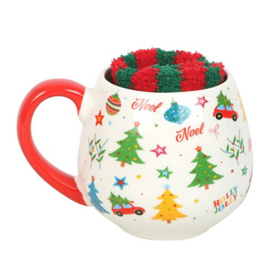 Something Different Nostalgic Print Christmas Mug And Sock Set White/red/green (One Size) from B&Q