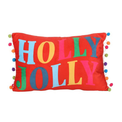 Something Different Holly Jolly Pom Pom Cushion Red (One Size) from B&Q