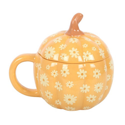Something Different Unisex Orange Groovy Ghosts Pumpkin Mug With Lid In - Image 3
