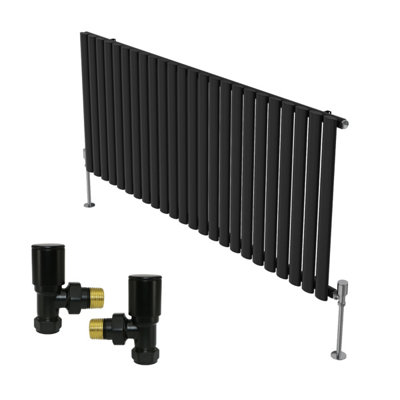 B&Q -  Horizontal Single Oval Column Rads Designer Radiator 600X1416mm With Angled Manual Valve Black