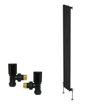 B&Q -  Vertical Single Oval Column Rads Designer Radiator 1800X236mm With Angled Manual Valve Black