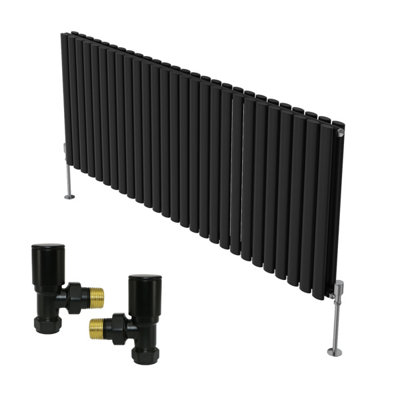 B&Q -  Horizontal Double Oval Column Rads Designer Radiator 600X1593mm With Angled Manual Valve Black