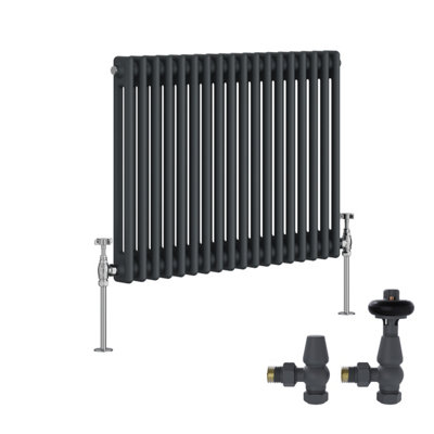 B&Q -  Anthracite Traditional 2 Column Radiator Horizontal Cast Iron Style 600X830mm With Antique Design Trv Valves