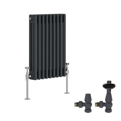 B&Q -  Anthracite Traditional 3 Column Radiator Horizontal Cast Iron Style 600X427mm With Antique Design Trv Valves