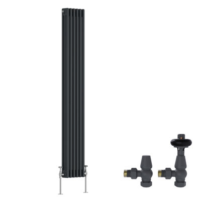 B&Q -  Anthracite Traditional 3 Column Radiator Vertical Cast Iron Style 1800X292mm With Antique Design Angled Trv Valves