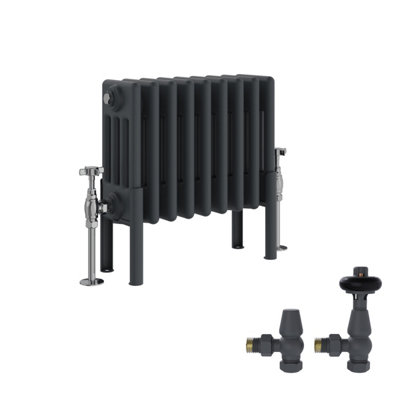 B&Q -  Anthracite Traditional 4 Column Radiator Horizontal Cast Iron Style 300X425mm With Antique Design Trv Valves