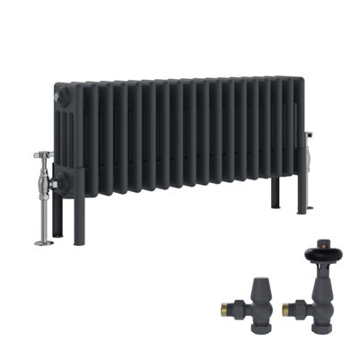 B&Q -  Anthracite Traditional 4 Column Radiator Horizontal Cast Iron Style 300X830mm With Antique Design Trv Valves