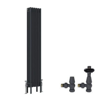 B&Q -  Anthracite Traditional 4 Column Radiator Vertical Cast Iron Style 1500X290mm With Antique Design Angled Trv Valves