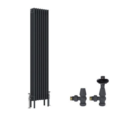 B&Q -  Anthracite Traditional 4 Column Radiator Vertical Cast Iron Style 1500X380mm With Antique Design Angled Trv Valves