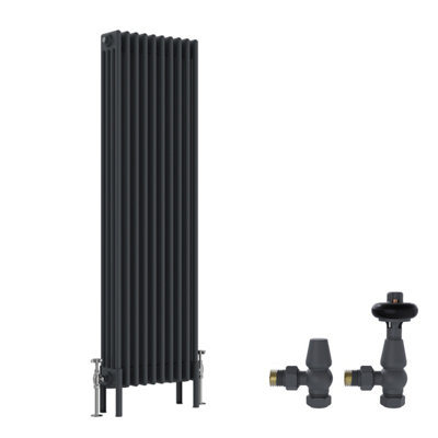 B&Q -  Anthracite Traditional 4 Column Radiator Vertical Cast Iron Style 1500X470mm With Antique Design Angled Trv Valves
