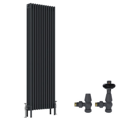 B&Q -  Anthracite Traditional 4 Column Radiator Vertical Cast Iron Style 1800X560mm With Antique Design Angled Trv Valves