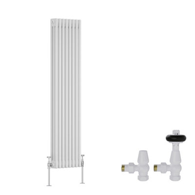 B&Q -  White Traditional 3 Column Radiator Vertical Cast Iron Style 1500X382mm With Antique Design Angled Trv Valves