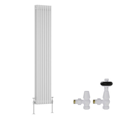 B&Q -  White Traditional 3 Column Radiator Vertical Cast Iron Style 1800X382mm With Antique Design Angled Trv Valves