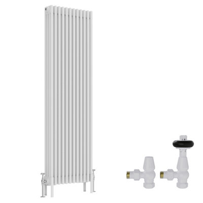 B&Q -  White Traditional 4 Column Radiator Vertical Cast Iron Style 1800X560mm With Antique Design Angled Trv Valves
