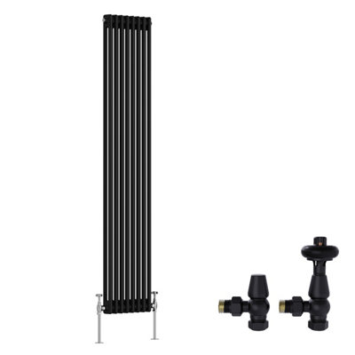 B&Q -  Black Traditional 2 Column Radiator Vertical Cast Iron Style 1800X380mm With Antique Design Angled Trv Valves