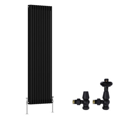 B&Q -  Black Traditional 3 Column Radiator Vertical Cast Iron Style 1800X562mm With Antique Design Angled Trv Valves
