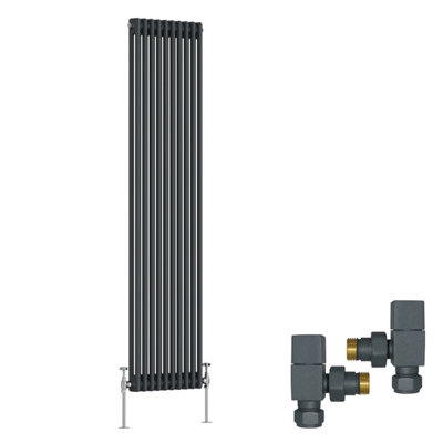 B&Q -  Anthracite Traditional 2 Column Radiator Vertical Cast Iron Style 1800X470mm With Square Head Angled Valves