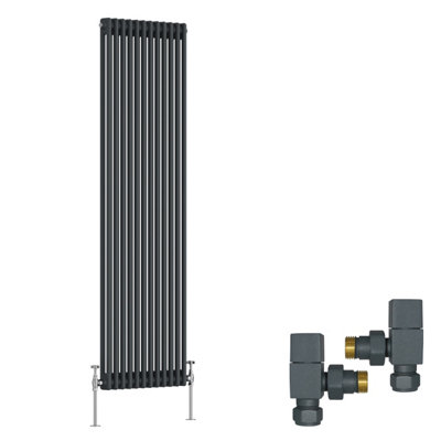 B&Q -  Anthracite Traditional 2 Column Radiator Vertical Cast Iron Style 1800X560mm With Square Head Angled Valves