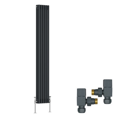 B&Q -  Anthracite Traditional 3 Column Radiator Vertical Cast Iron Style 1800X292mm With Square Head Angled Valves