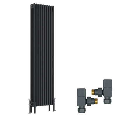 B&Q -  Anthracite Traditional 4 Column Radiator Vertical Cast Iron Style 1800X470mm With Square Head Angled Valves