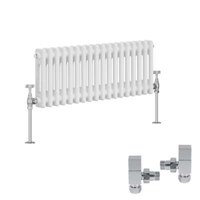 B&Q -  White Traditional 2 Column Radiator Horizontal Cast Iron Style 300X830mm With Square Head Angled Valves