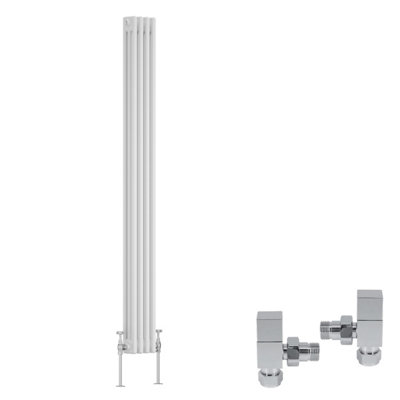 B&Q -  White Traditional 3 Column Radiator Vertical Cast Iron Style 1800X202mm With Square Head Angled Valves