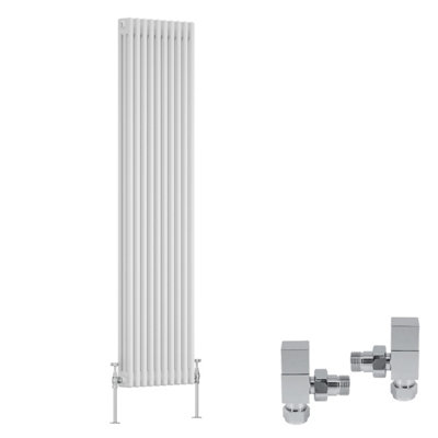 B&Q -  White Traditional 3 Column Radiator Vertical Cast Iron Style 1800X472mm With Square Head Angled Valves