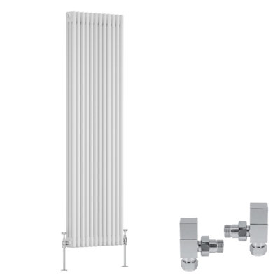 B&Q -  White Traditional 3 Column Radiator Vertical Cast Iron Style 1800X562mm With Square Head Angled Valves