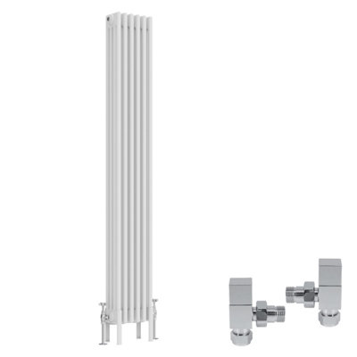 B&Q -  White Traditional 4 Column Radiator Vertical Cast Iron Style 1800X290mm With Square Head Angled Valves