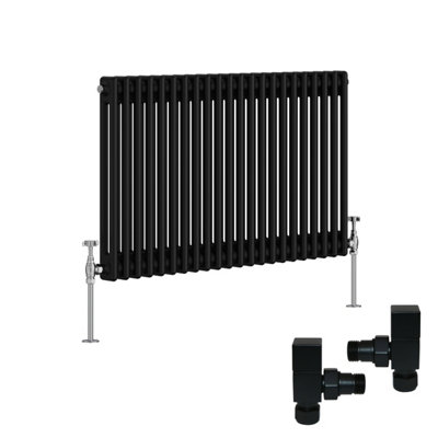 B&Q -  Black Traditional 2 Column Radiator Horizontal Cast Iron Style 600X1010mm With Square Head Angled Valves