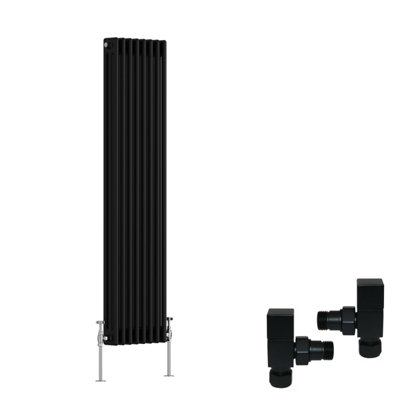 B&Q -  Black Traditional 3 Column Radiator Vertical Cast Iron Style 1500X382mm With Square Head Angled Valves