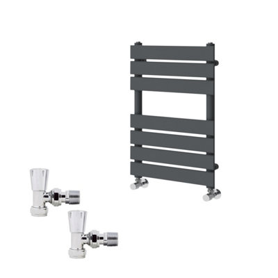 B&Q -  650X400mm Anthracite Flat Panel Heated Towel Rail Radiator With Angled Lockshield Valves