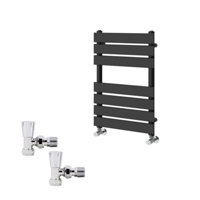 B&Q -  650X400mm Black Flat Panel Heated Towel Rail Radiator With Angled Lockshield Valves