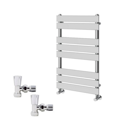 B&Q -  800X450mm Chrome Flat Panel Heated Towel Rail Radiator With Angled Lockshield Valves
