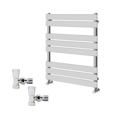 B&Q -  800X600mm Chrome Flat Panel Heated Towel Rail Radiator With Angled Lockshield Valves