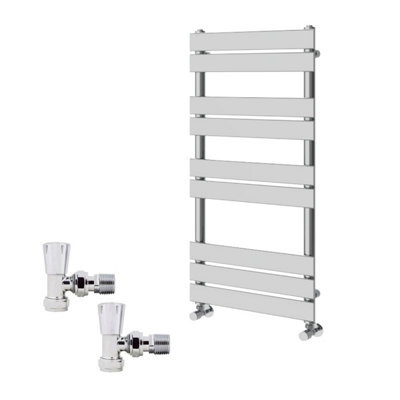 B&Q -  1000X450mm Chrome Flat Panel Heated Towel Rail Radiator With Angled Lockshield Valves