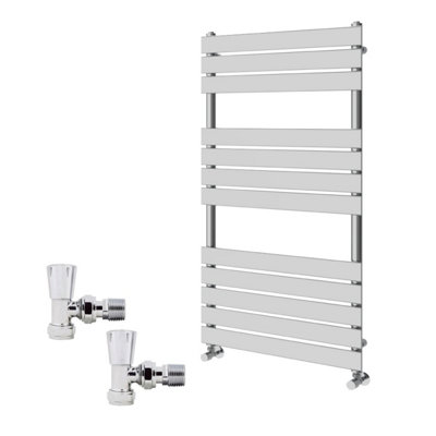B&Q -  1200X600mm Chrome Flat Panel Heated Towel Rail Radiator With Angled Lockshield Valves