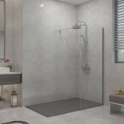 Sundaze Chrome 8mm Walk In Shower Enclosure Wet Room Glass Screen 900mm Panel With 1200X900mm Anthracite Shower Tray from B&Q