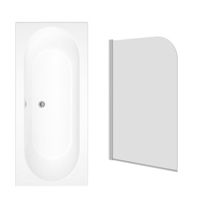 Sundaze 1700 X 700mm Rectangular Shower Bath Double Ended With Curved Pivot Glass Screen Chrome from B&Q