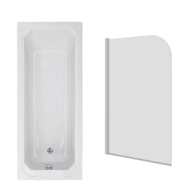 Sundaze 1700 X 700mm Traditional Rectangular Shower Bath With Curved Pivot Glass Screen Chrome from B&Q