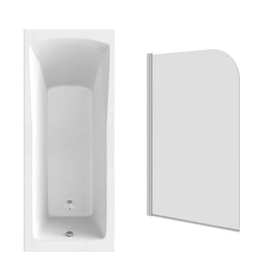 Sundaze 1700 X 700mm Rectangular Shower Bath With Curved Pivot Glass Screen Chrome from B&Q
