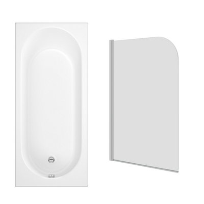 Sundaze 1500 X 700mm Rectangular Shower Bath With Curved Pivot Glass Screen Chrome