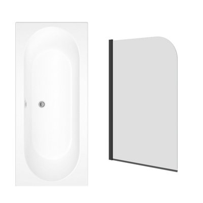 Sundaze 1700 X 700mm Rectangular Shower Bath Double Ended With Curved Pivot Glass Screen Black from B&Q