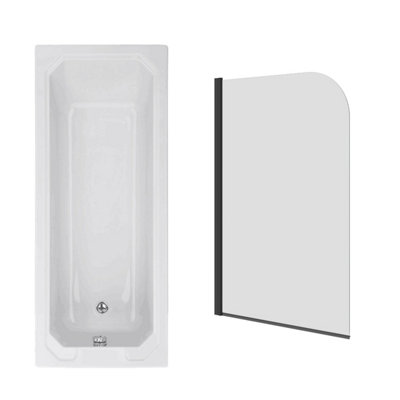 Sundaze 1700 X 700mm Traditional Rectangular Shower Bath With Curved Pivot Glass Screen Black from B&Q