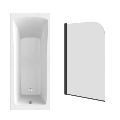 Sundaze 1700 X 700mm Rectangular Shower Bath With Curved Pivot Glass Screen Black from B&Q