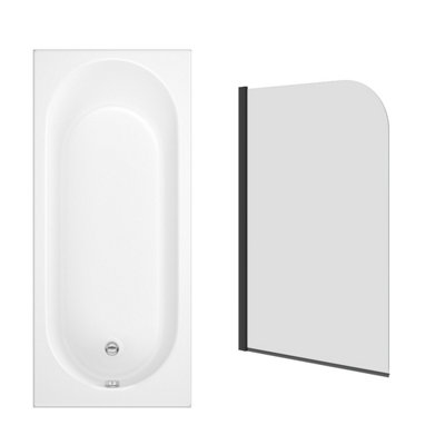 Sundaze 1500 X 700mm Rectangular Shower Bath With Curved Pivot Glass Screen Black