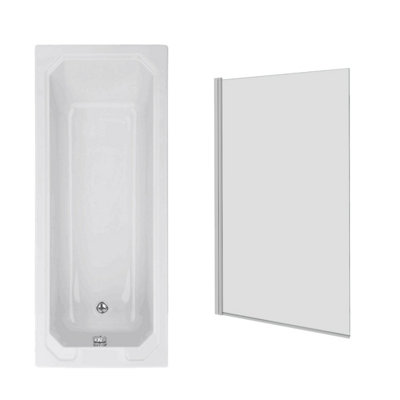 Sundaze 1700 X 700mm Traditional Rectangular Shower Bath With Pivot Glass Screen Chrome from B&Q