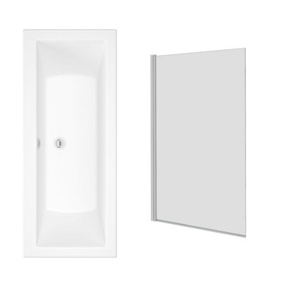 Sundaze 1700 X 750mm Rectangular Shower Bath Tub Double Ended With Pivot Glass Screen Chrome from B&Q
